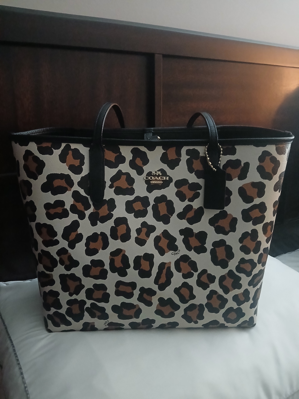 Coach Leopard-Print Tote in Black and Brown
